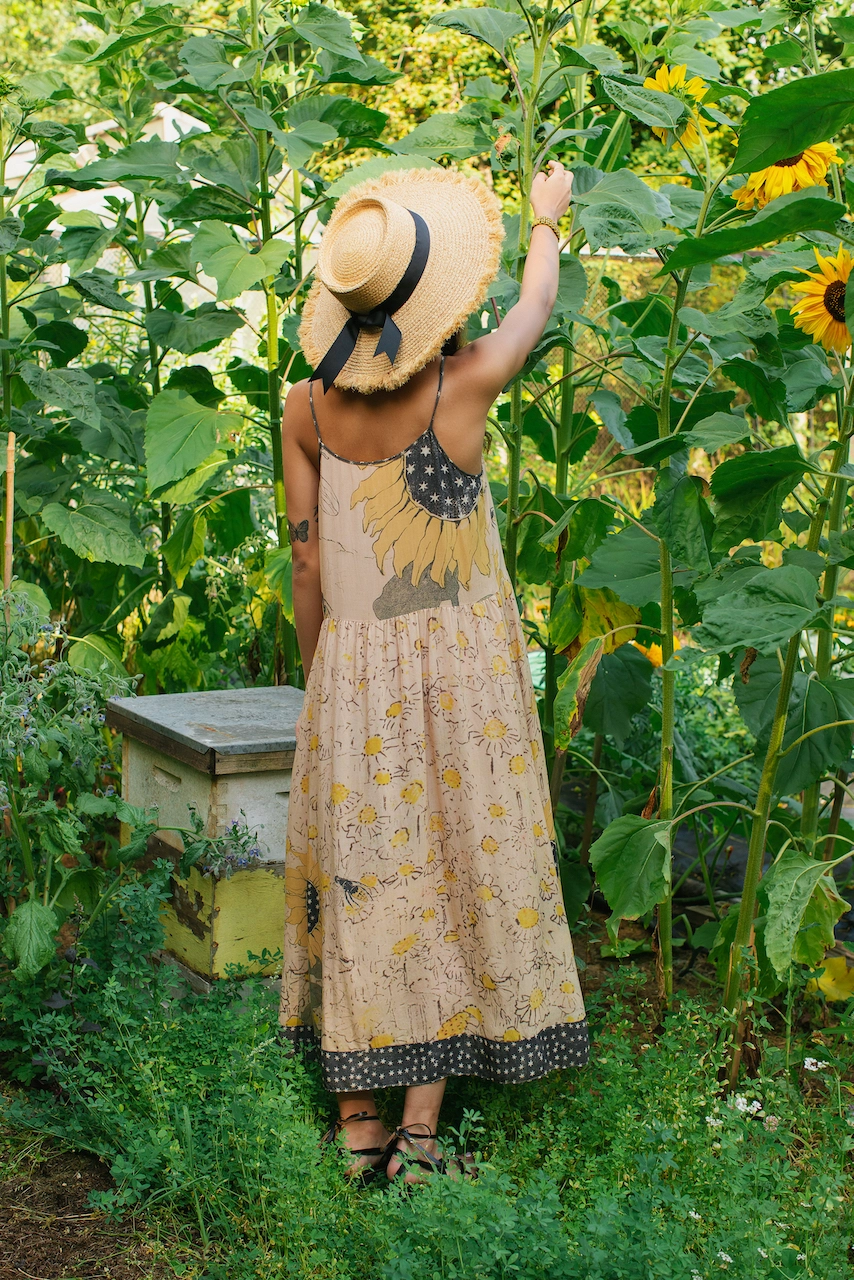 Milk & Honey Bohéme Long Maxi Slip Dress w/ Bee, Sunflower