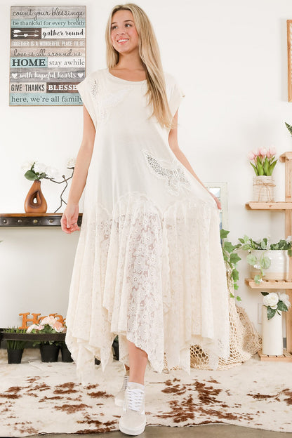 Hippie Boho Butterfly Swing Tunic Dress w/ Lace