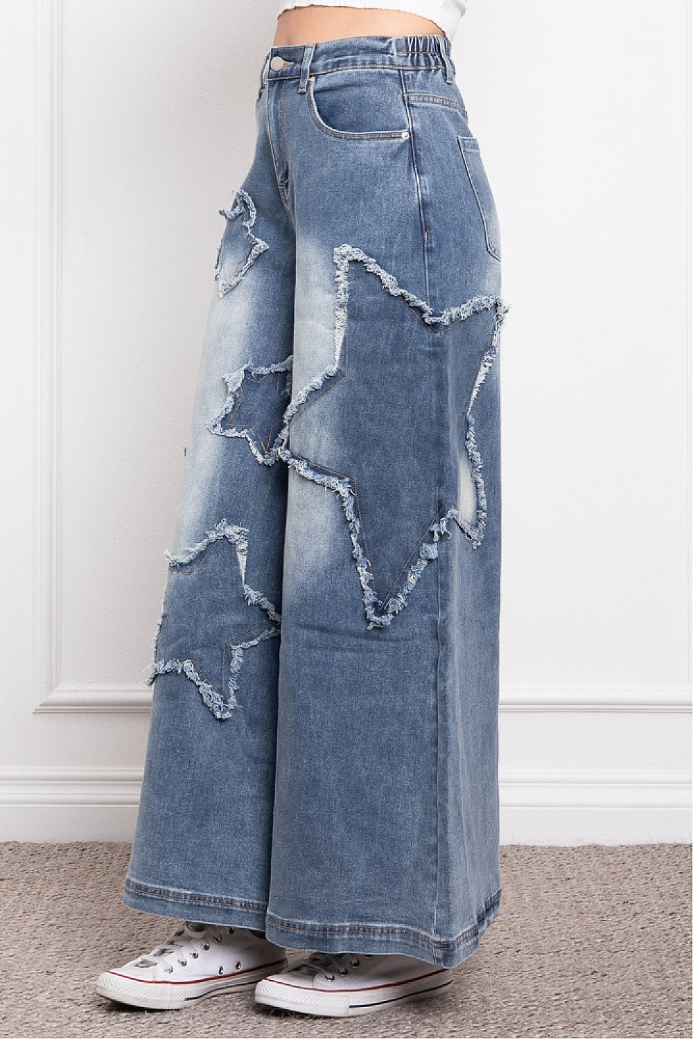 Star Gazer Patched Boho Wide Leg Jean