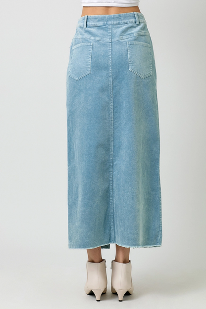 Sale - The Everest Washed Front Slit Corduroy Skirt