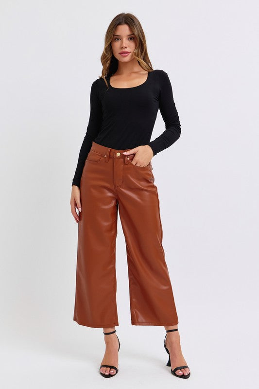 Judy Blue - The Stella Faux Leather Wide Crop Pant w/ Tummy Control