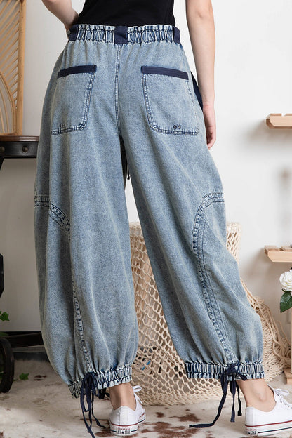 DENIM CARGO DRAWSTING PANTS