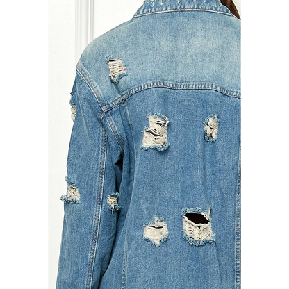 Final Sale - Jenny Distressed Light Wash Denim Long Jacket