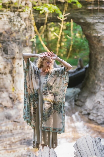 Earth & Sky Bohemian Goddess Starduster Kimono W/Trees