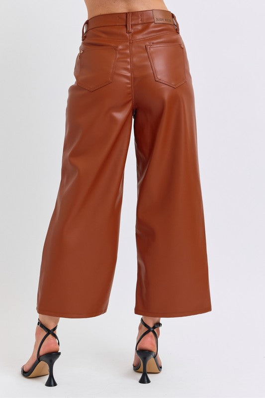 Judy Blue - The Stella Faux Leather Wide Crop Pant w/ Tummy Control