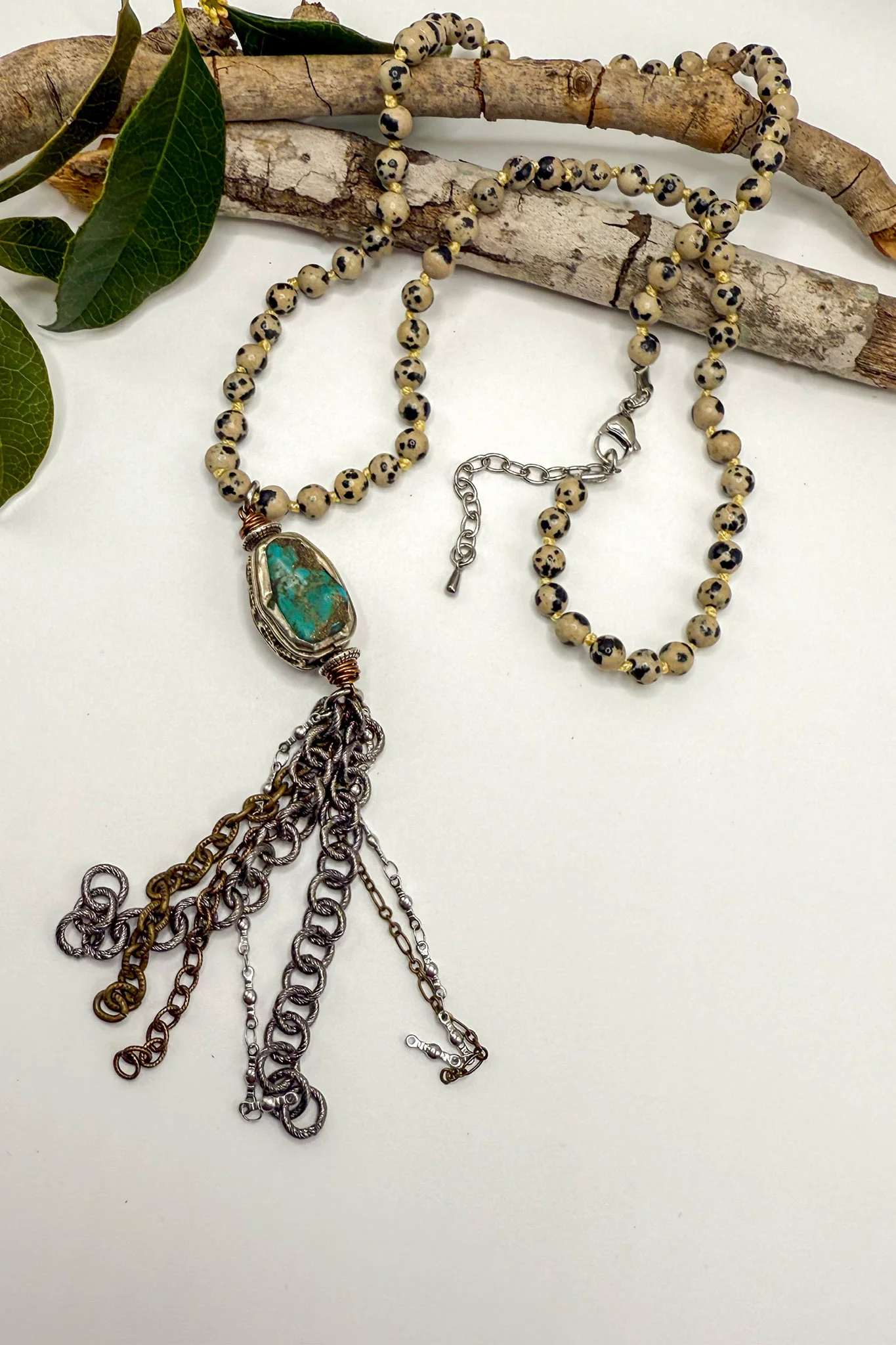 Statement Mixed Metal Turquoise Tassel Necklace