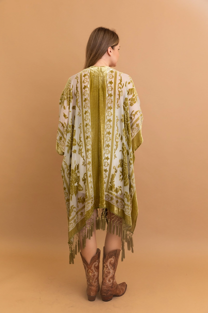 Sale - Victoria Velvet Burnout Mesh Tassel Kimono