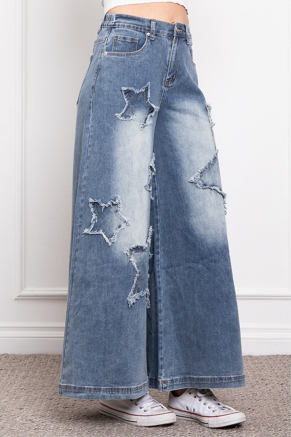 Star Gazer Patched Boho Wide Leg Jean