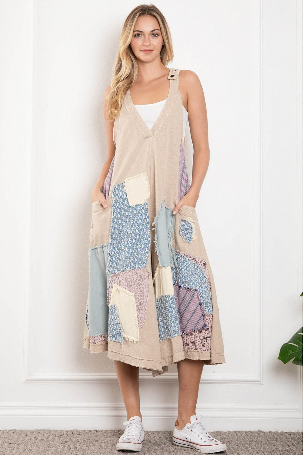 Annabell Swing Deep V Patched Wide Leg jumpsuit Overall