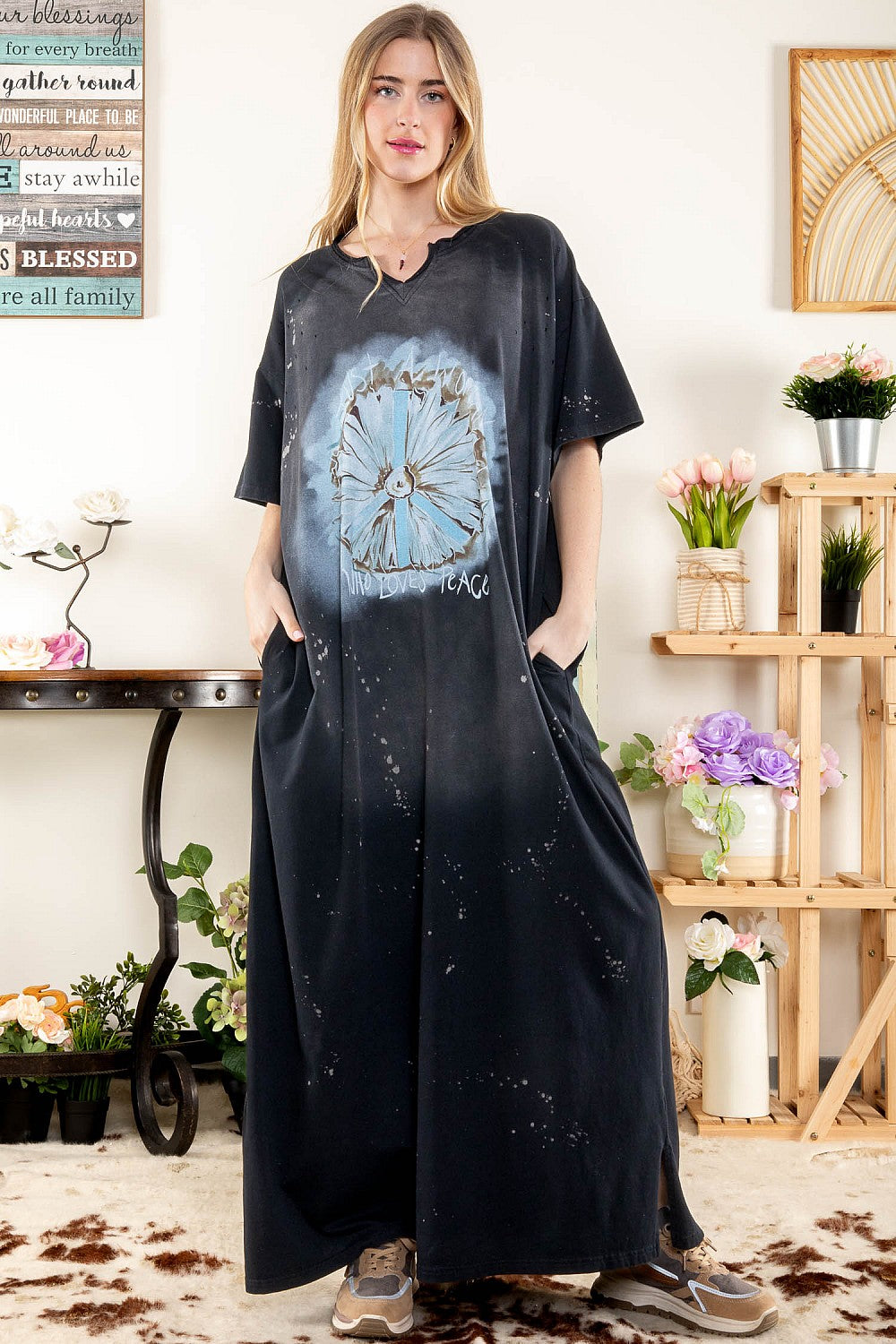 Just a Woman Short Sleeve Layering Maxi T-Shirt Dress