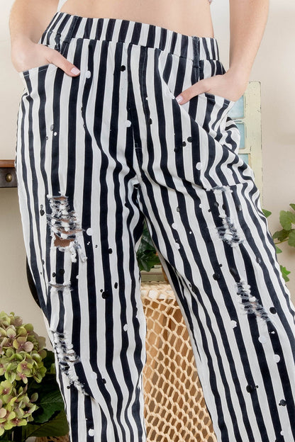 Miss Conductor Striped Cotton Pull On Pants