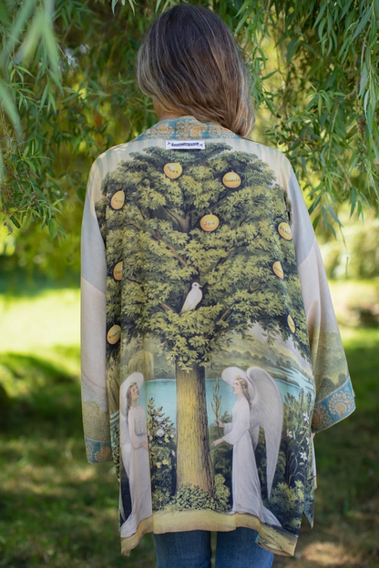 Tree of Life Matinée Duster Kimono w/ Dove Print Mid-Length