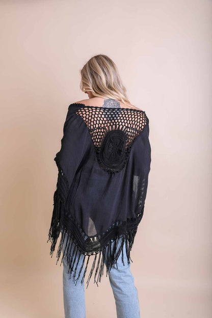 Sale - Crochet Medallion Tassel Kimono S-XL Boho Fringe Cardi