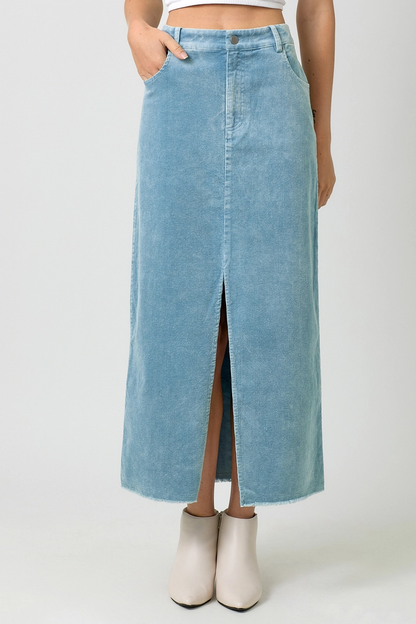 Sale - The Everest Washed Front Slit Corduroy Skirt