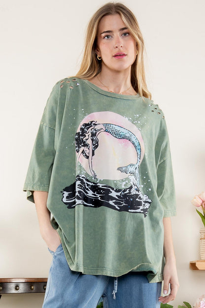 She's a Dream Mineral Washed Oversized Mermaid Tee