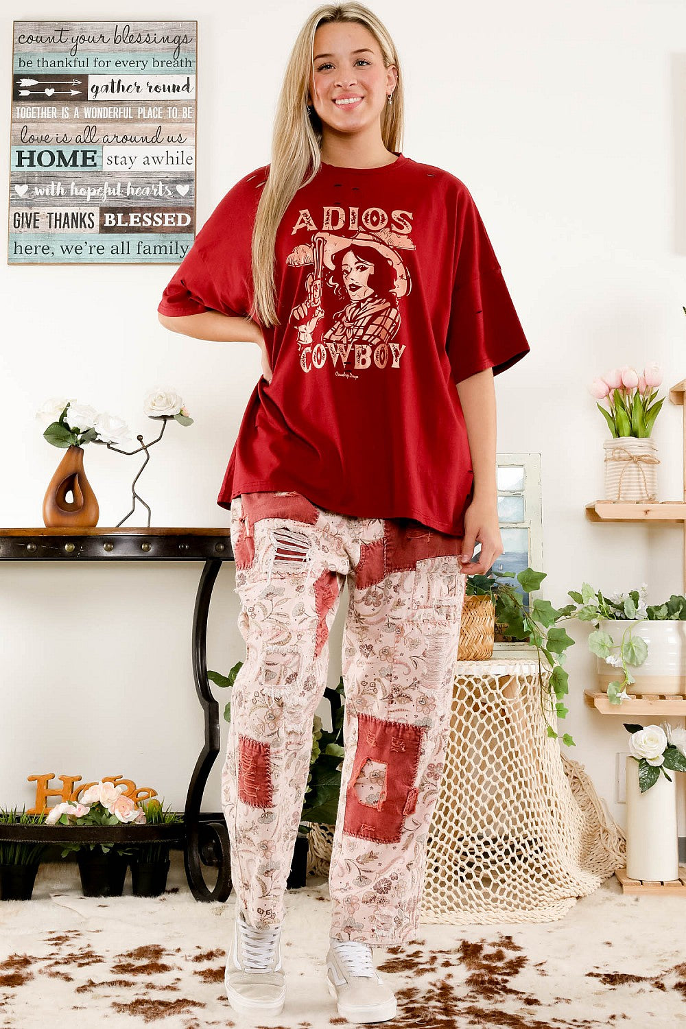 Janice Twill Distressed Patchwork Pants