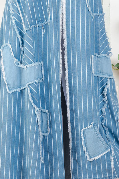 The Everyday Casual Long Sleeve Frayed Denim Duster Jacket