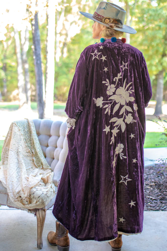 Reversible Moonlight Walk Velvet Duster Jacket in Plum