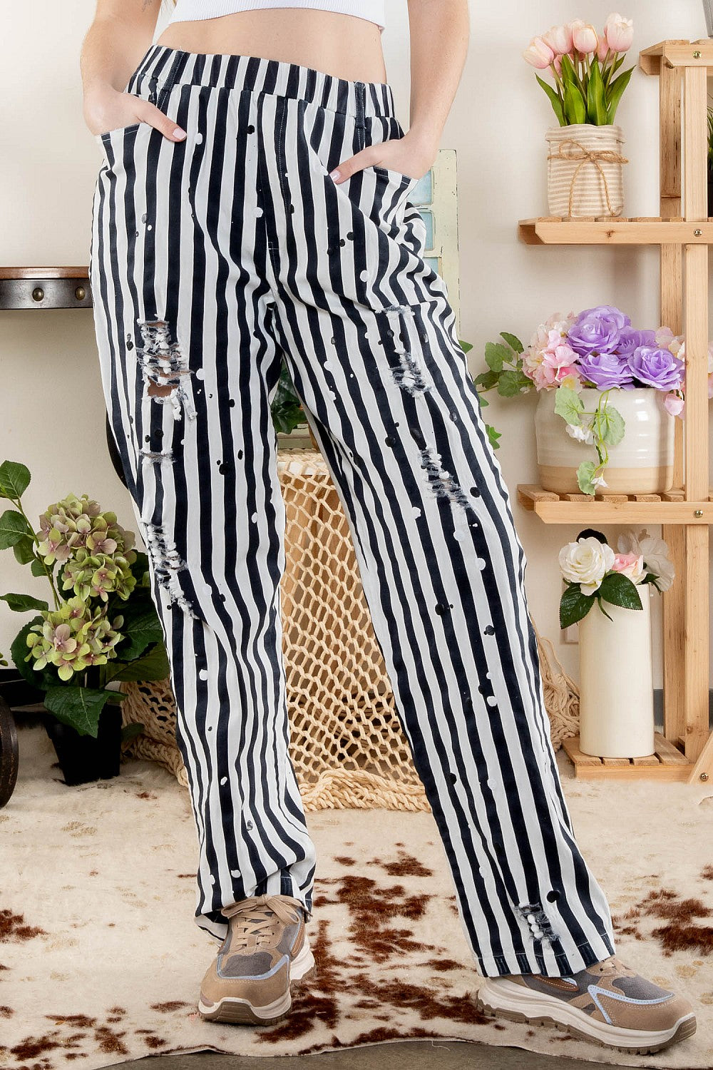 Miss Conductor Striped Cotton Pull On Pants