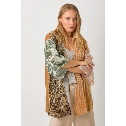 Final Sale - Victoria Effortless Mixed Print Burn-Out Kimono