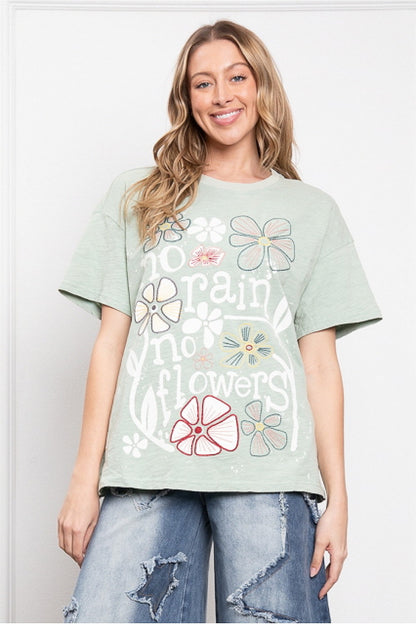 No Rain No Flowers Easy Pullover Tee in Sage Green