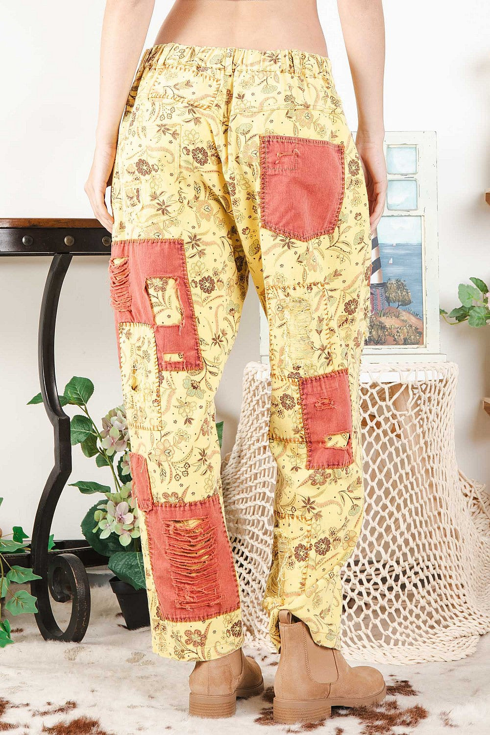 Janice Twill Distressed Patchwork Pants