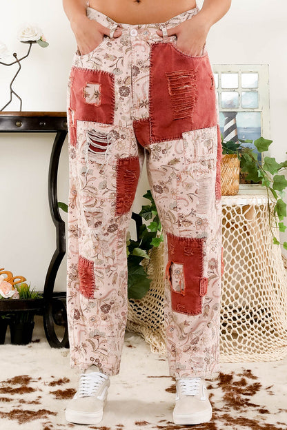 Janice Twill Distressed Patchwork Pants