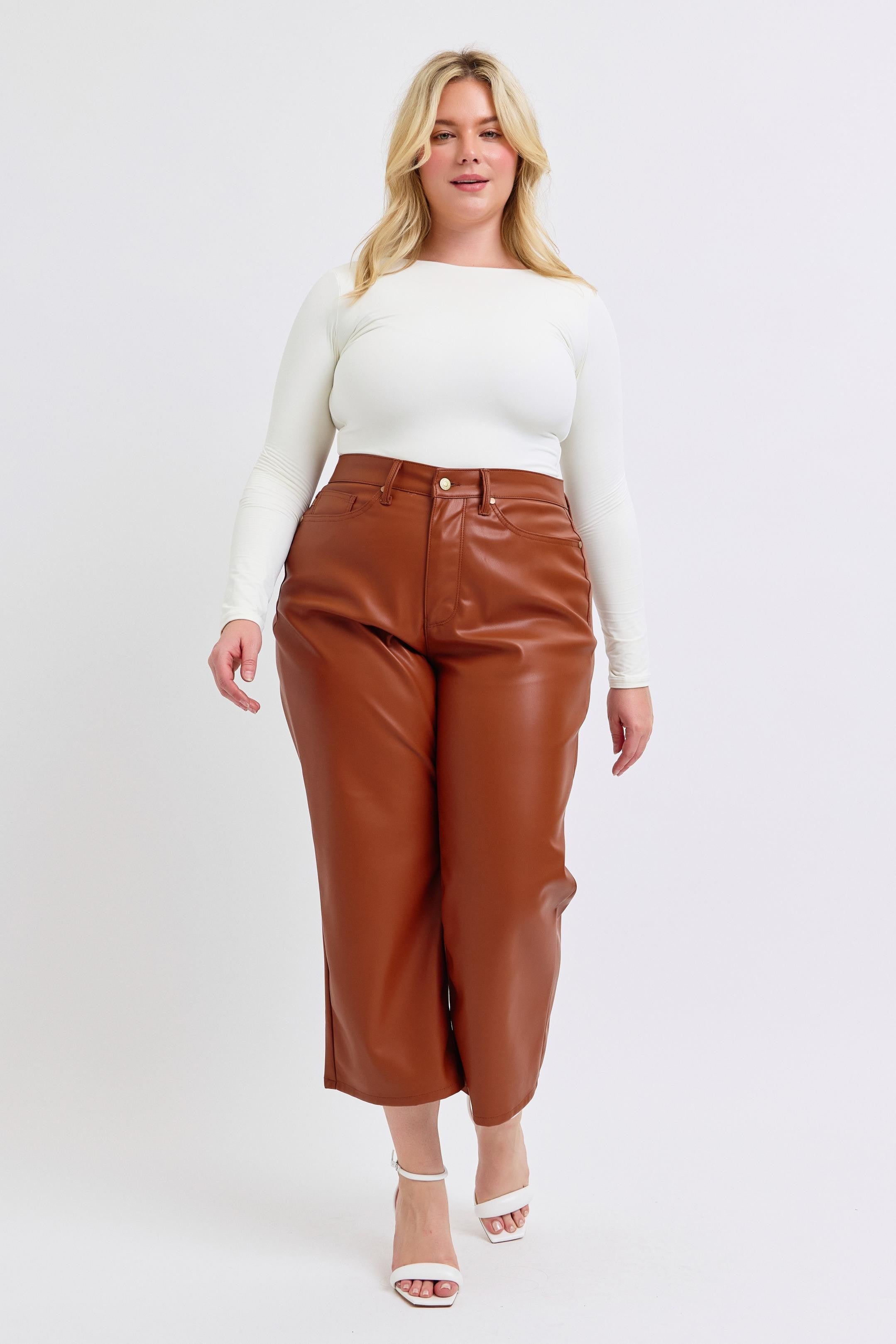 Judy Blue - The Stella Faux Leather Wide Crop Pant w/ Tummy Control