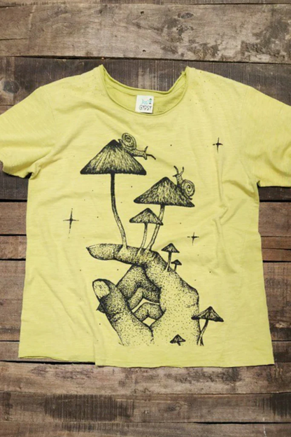 Moon Dance Distressed Cotton Tee Top Mellow  Mushroom