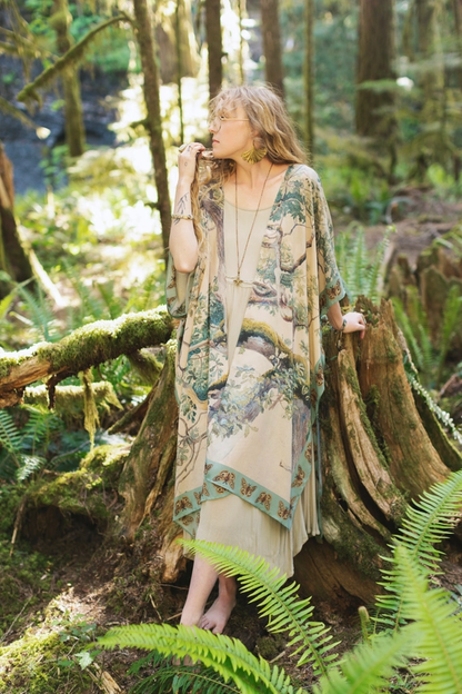 Earth & Sky Bohemian Goddess Starduster Kimono W/Trees