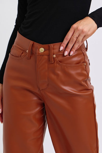 Judy Blue - The Stella Faux Leather Wide Crop Pant w/ Tummy Control