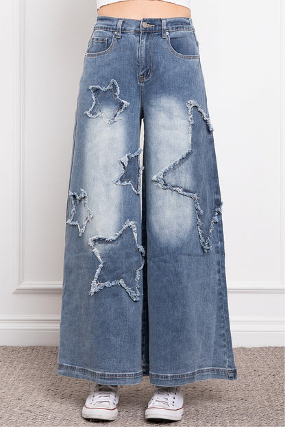 Star Gazer Patched Boho Wide Leg Jean