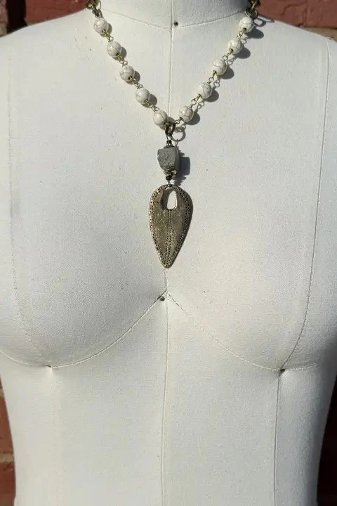 Brass & Pyrite Warrior Necklace Drop Statement Necklace