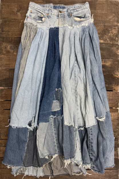 Patched About Upcycled Denim Skirt