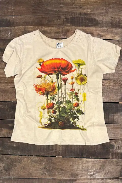 Floral Veiws  -  Moon Dance Distressed Cotton Tee Top