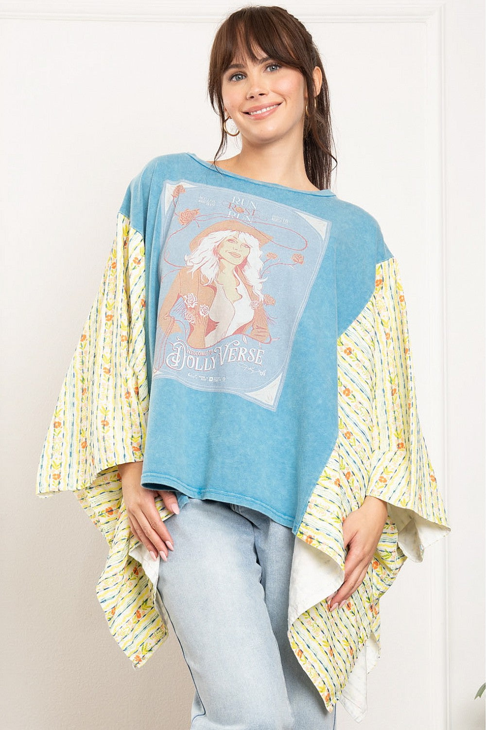 Dolly My Pardon ~ Dolly Parton Graphic Print Top with Wing Sleeves