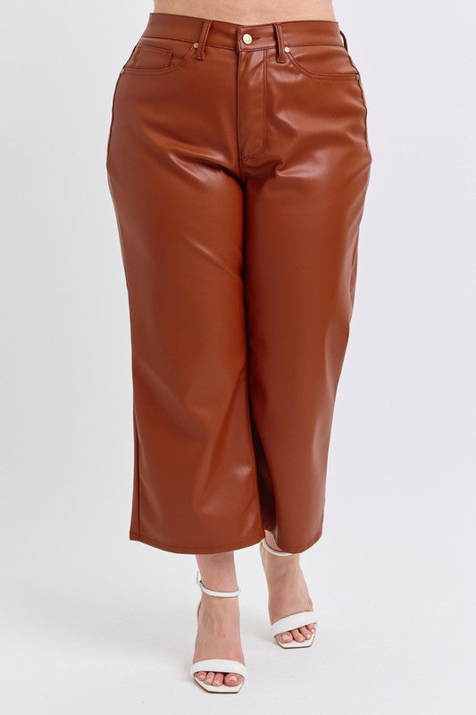 Judy Blue - The Stella Faux Leather Wide Crop Pant w/ Tummy Control