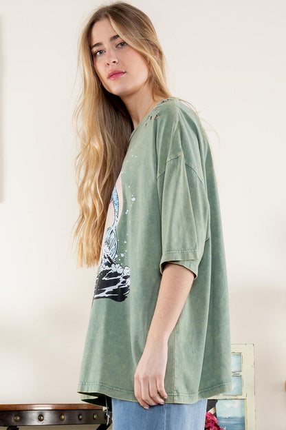 She's a Dream Mineral Washed Oversized Mermaid Tee