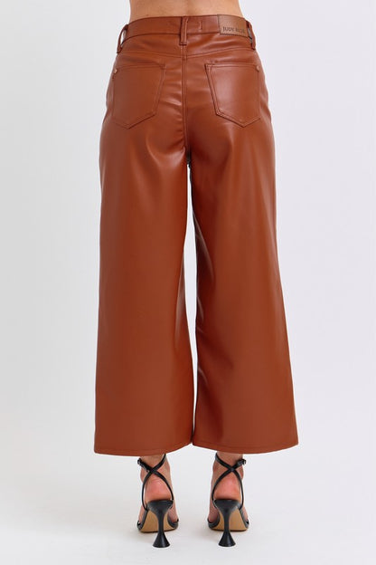 Judy Blue - The Stella Faux Leather Wide Crop Pant w/ Tummy Control