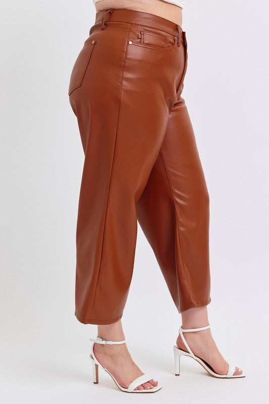 Judy Blue - The Stella Faux Leather Wide Crop Pant w/ Tummy Control