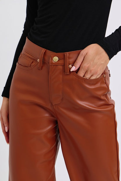 Judy Blue - The Stella Faux Leather Wide Crop Pant w/ Tummy Control