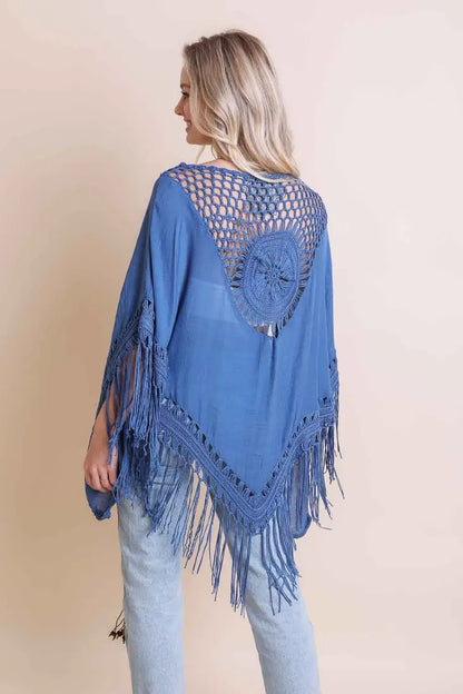 Sale - Crochet Medallion Tassel Kimono S-XL Boho Fringe Cardi