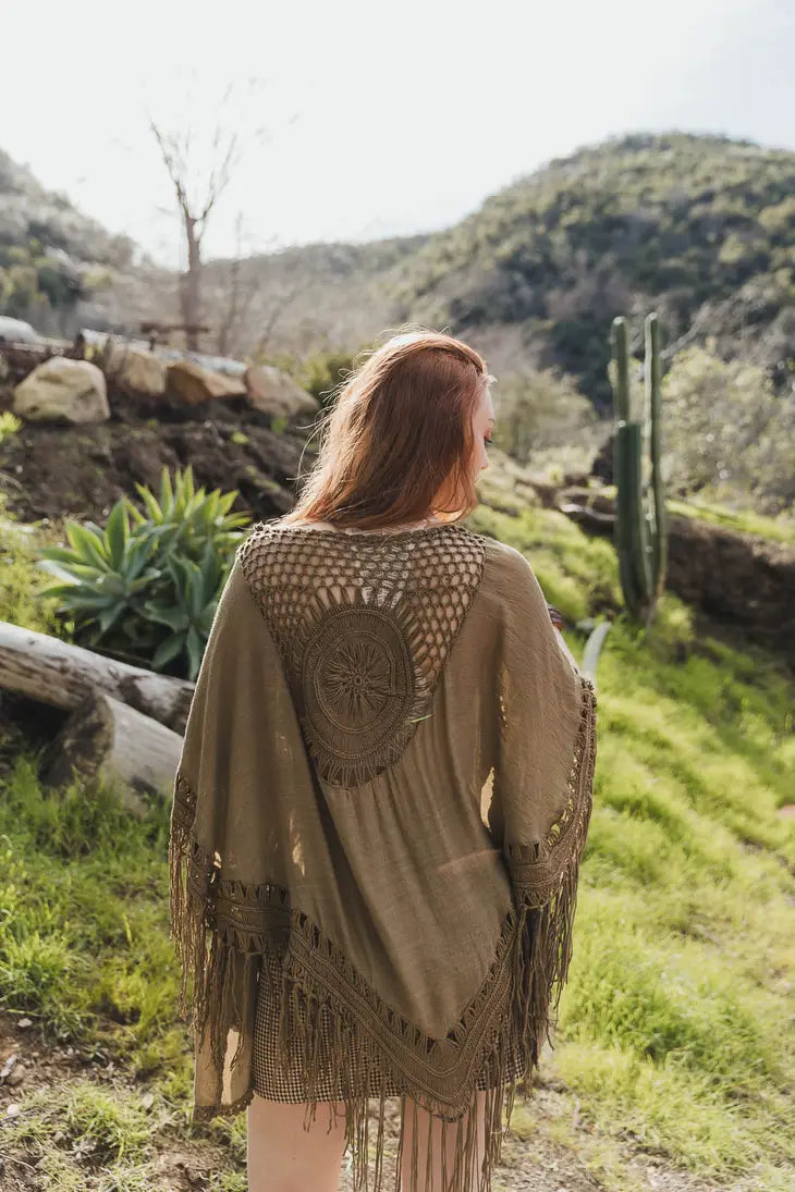 Sale - Crochet Medallion Tassel Kimono S-XL Boho Fringe Cardi