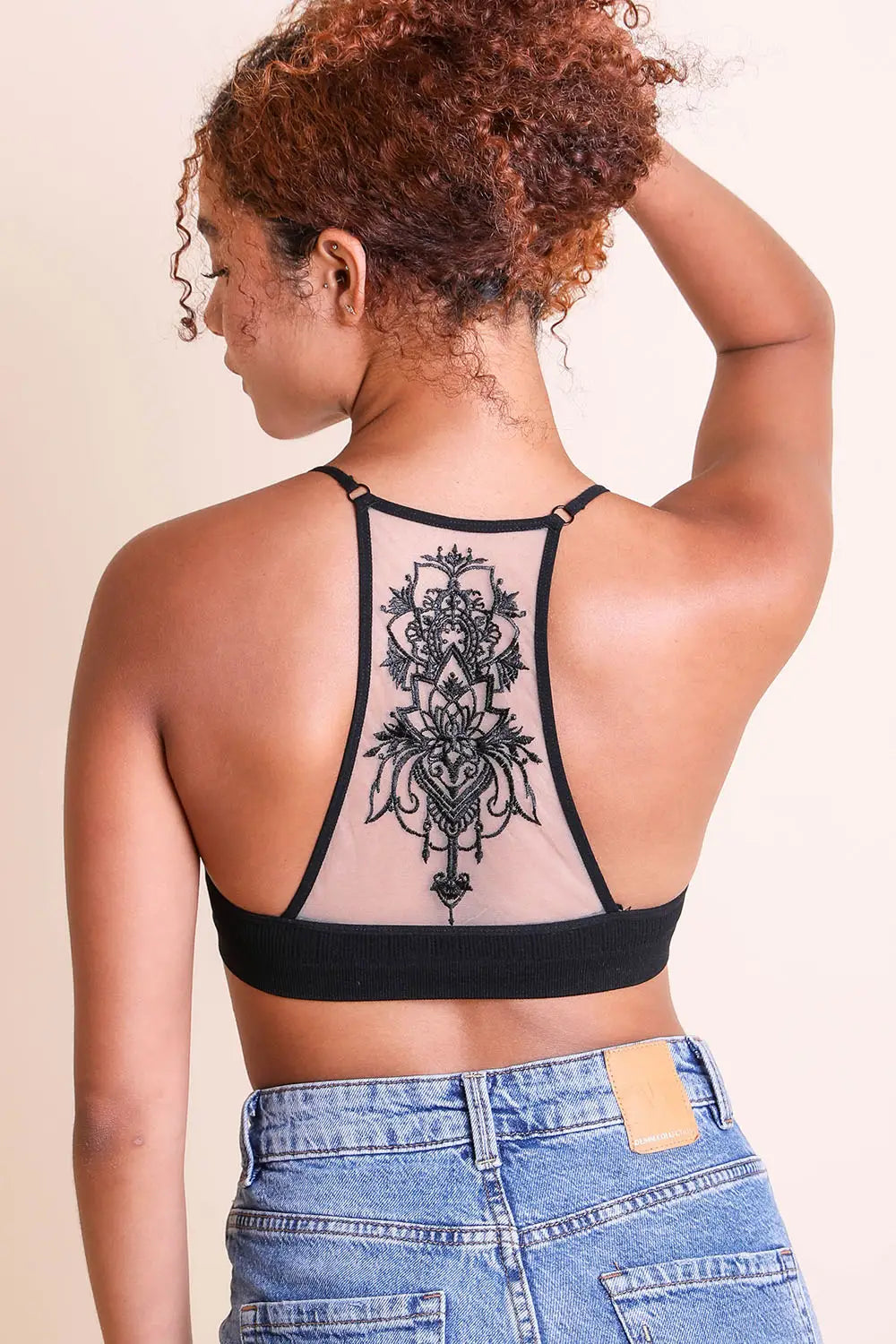 Hippie Tattoo Back Bralette Crop Top Boho Layering