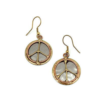 Funky Boho Mixed Metal Earrings in Peace Sign