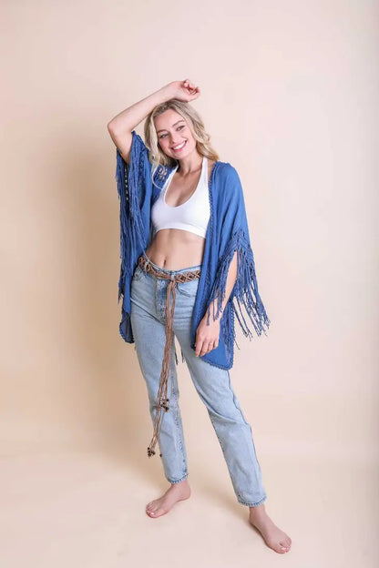 Sale - Crochet Medallion Tassel Kimono S-XL Boho Fringe Cardi