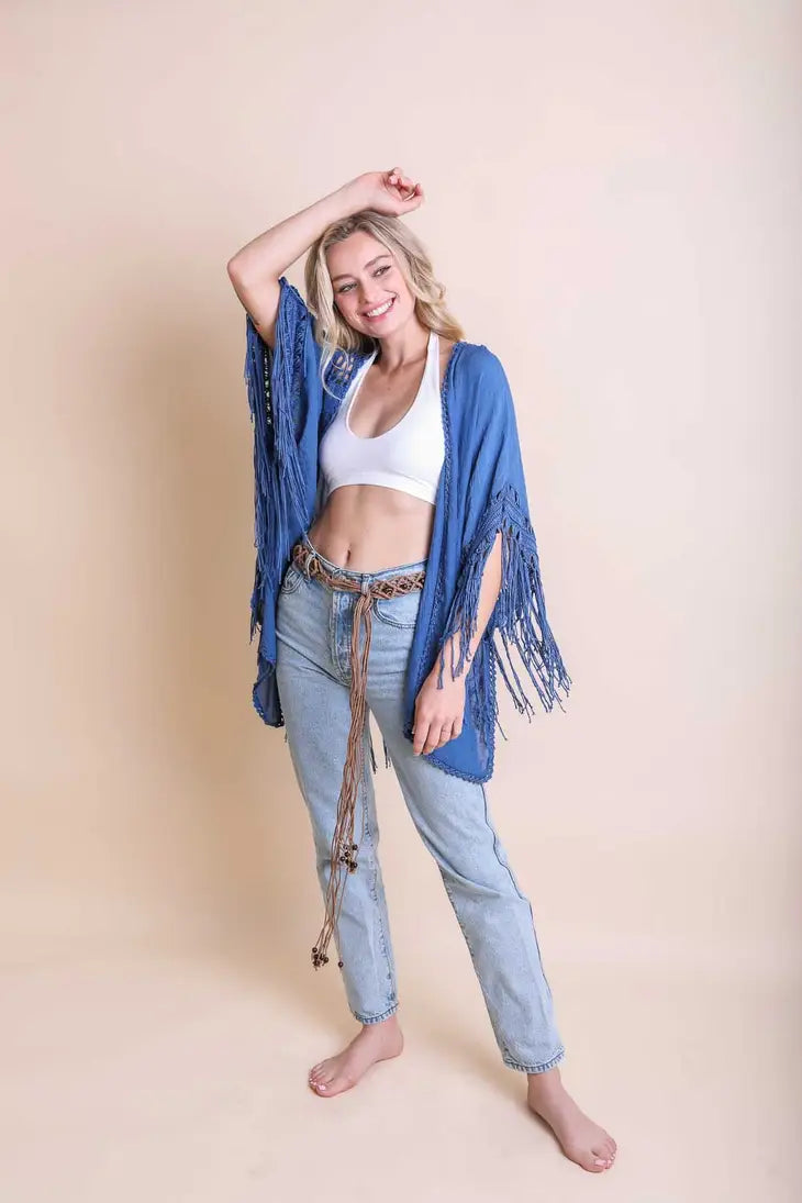 Sale - Crochet Medallion Tassel Kimono S-XL Boho Fringe Cardi