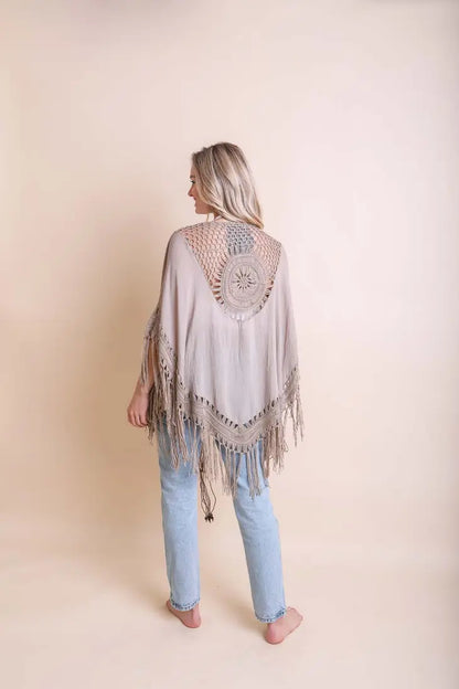 Sale - Crochet Medallion Tassel Kimono S-XL Boho Fringe Cardi